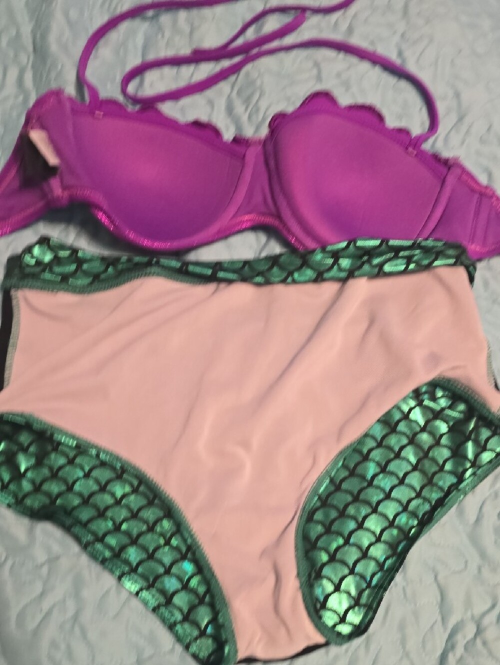 Disney Ariel Bikini: Purple Shells And Green Scale High Waist Bottoms - Picture 14 of 15
